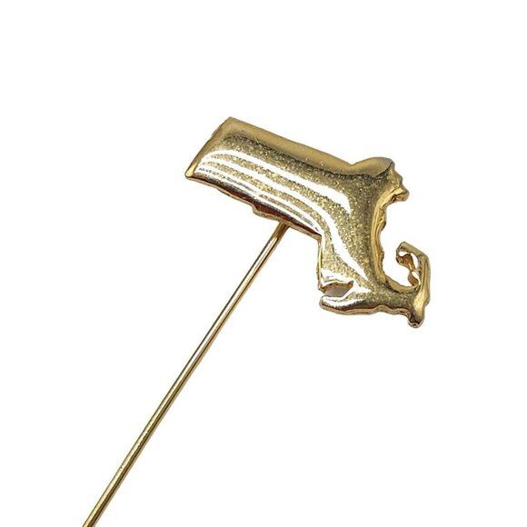 Massachusetts Shaped Stick Lapel Pin Gold Tone Vintage - Picture 2 of 4